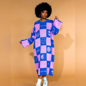 Love Me Oversized Knit Dress in Pink + Blue